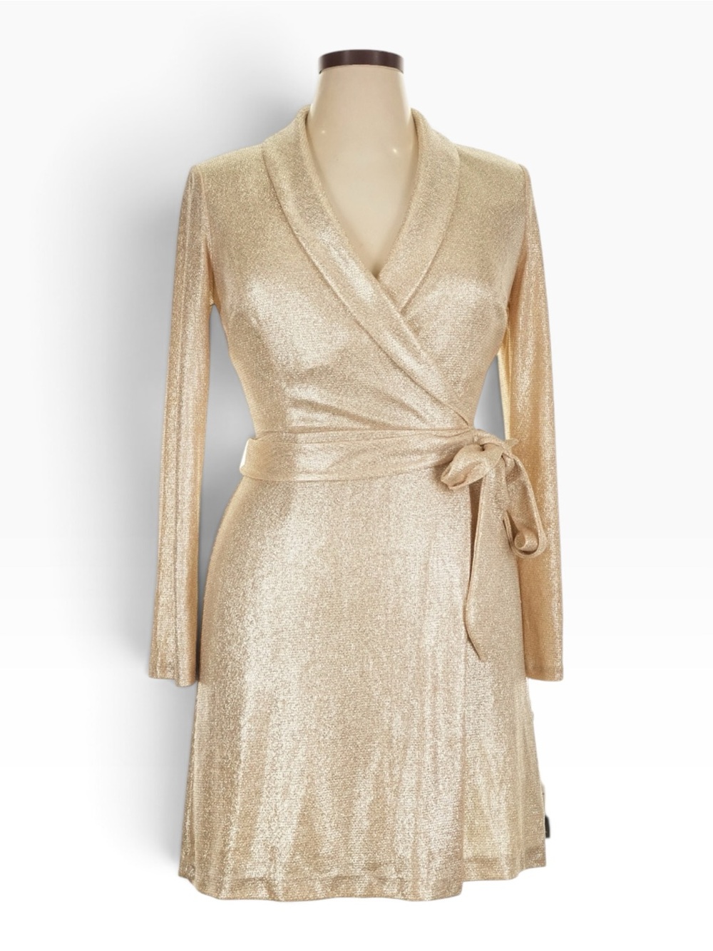 Adrianna Papell Gold Metallic Jersey Wrap Tuxedo Cocktail Dress Size 8 NWT